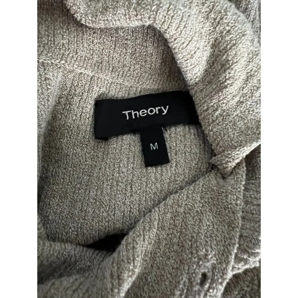 Theory Leendelly Volt Asymmetrical Sweater Wome's Ribbed Turtleneck Top Tan M‎